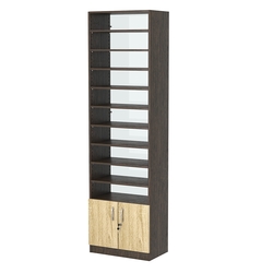 Стеллаж из ДСП с 9-ю полками 350x600 мм серии LEVEL-9 №6-1 (З/C - СТЕКЛО), Дуб Венге + Дуб Сонома