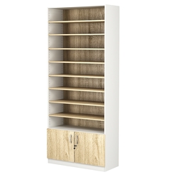 Стеллаж из ДСП с 8-ю полками 350x900 мм серии LEVEL-8 №13 (З/C - ДВП), Белый + Дуб Сонома