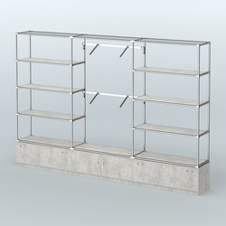 Торговая система ХРОМ без ДСП 3600 мм с тумбами Т11, Т21, полками ДСП и поручнями №4, Метрополитан Грей