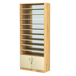 Стеллаж из ДСП с 9-ю полками 400x900 мм серии LEVEL-9 №14-2 (З/C - ЗЕРКАЛО), Дуб Золотистый и Крем Вайс