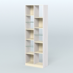 Стеллаж из ДСП серии ЛОФТ №8-3 с полками стекло 5 мм, Ясень Анкор светлый и Крем Вайс