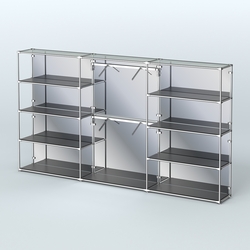 Торговая система ХРОМ (задняя стенка - зеркало) 3600 мм с полками ДСП и поручнями №6, Черный