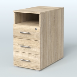 Тумба приставная с 3 ящиками (метабокс) и нишей с замком без топа Индиго Вуд, цвет белый + дуб светлый, Дуб Сонома