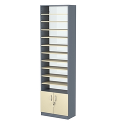 Стеллаж из ДСП с 10-ю полками 300x600 мм серии LEVEL-10 №5-2 (З/C - ЗЕРКАЛО), Темно-серый + Крем Вайс