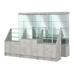 Комплект стеклянных витрин ИС-03 и прилавков ЭК-7, Метрополитан Грей