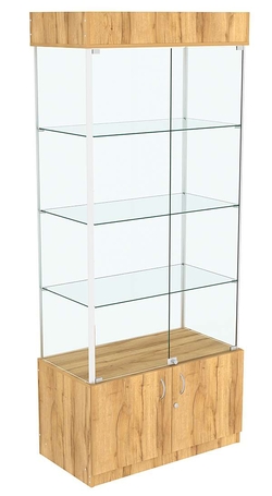 Витрина прозрачная ЛЮКС №5 с подсветкой , Дуб Золотистый