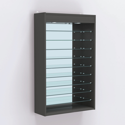 Витрина настенная №202-8Г открытая с девятью полками и зеркальной стенкой, Черный