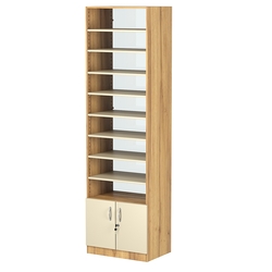 Стеллаж из ДСП с 8-ю полками 400x600 мм серии LEVEL-8 №7-1 (З/C - СТЕКЛО), Дуб Золотистый и Крем Вайс