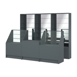 Комплект стеллажей со стеклянными полками U-6 №12-2 и прилавков ЭК-07, Темно-Серый