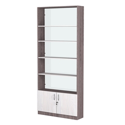 Стеллаж из ДСП с 4-мя полками 250x900 мм серии LEVEL-4 №11-1 (З/C - СТЕКЛО), Ясень Анкор темный + Ясень Анкор светлый