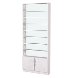 Стеллаж из ДСП с 8-ю полками 150x900 мм серии LEVEL-8 №9-1 (З/C - СТЕКЛО), Ясень Анкор светлый