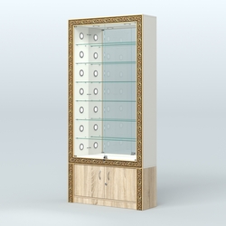 Витрина с декором и зеркальной задней стенкой №ВБА-32С, Белый + Дуб Сонома