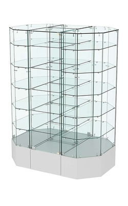 Стеклянная островная широкая на подиуме витрина серии Истра №829-О-450, Серый