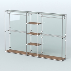 Торговая система ХРОМ (задняя стенка - стекло) 3030 мм с полками ДСП и поручнями №4, Орех