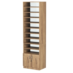 Стеллаж из ДСП с 9-ю полками 400x600 мм серии LEVEL-9 №7-1 (З/C - СТЕКЛО), Дуб Канзас коричневый