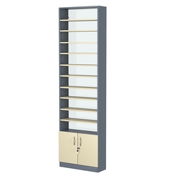 Стеллаж из ДСП с 10-ю полками 200x600 мм серии LEVEL-10 №3-1 (З/C - СТЕКЛО), Темно-серый + Крем Вайс