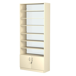 Стеллаж из ДСП с 6-ю полками 400x900 мм серии LEVEL-6 №14-1 (З/C - СТЕКЛО), Крем Вайс