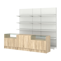 Комплект металлических стеллажей с полками и прилавков ЭК-2, Дуб Сонома