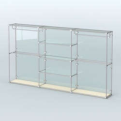 Торговая система ХРОМ (задняя стенка - стекло) 3600 мм с прозрачными полками и поручнями №2, Крем Вайс