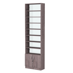 Стеллаж из ДСП с 8-ю полками 250x600 мм серии LEVEL-8 №4-1 (З/C - СТЕКЛО), Ясень Анкор темный