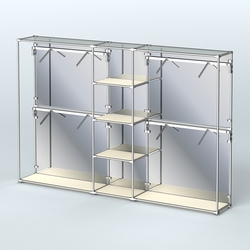 Торговая система ХРОМ (задняя стенка - зеркало) 3030 мм с полками ДСП и поручнями №8, Крем Вайс