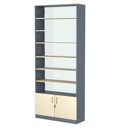 Стеллаж из ДСП с 6-ю полками 300x900 мм серии LEVEL-6 №12-1 (З/C - СТЕКЛО), Темно-серый + Крем Вайс