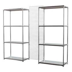 Сетчатый стеллаж СТИЛЬ с зеркальными полками и решеткой №31-4, Орех