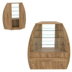 Торговый прилавок со стеклом серии БРИЗ №3 угловой (внешний угол), Дуб канзас коричневый Н1113 ST10