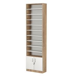 Стеллаж из ДСП с 9-ю полками 250x600 мм серии LEVEL-9 №4 (З/C - ДВП), Дуб Канзас коричневый + Белый