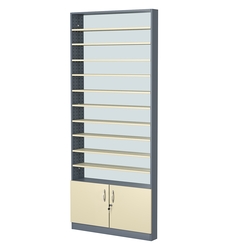 Стеллаж из ДСП с 10-ю полками 100x900 мм серии LEVEL-10 №8-2 (З/C - ЗЕРКАЛО), Темно-серый + Крем Вайс