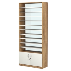 Стеллаж из ДСП с 10-ю полками 350x900 мм серии LEVEL-10 №13-1 (З/C - СТЕКЛО), Дуб Канзас коричневый + Белый