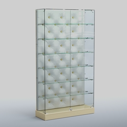 Низкая стеклянная витрина КАПИТОНЕ №9-ХП, Крем вайс + Экокожа белая