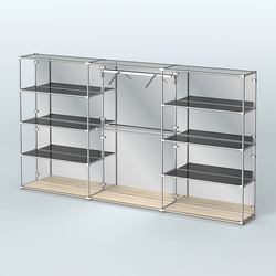 Торговая система ХРОМ (задняя стенка - зеркало) 3600 мм с тонированными полками и поручнями №9, Дуб Сонома