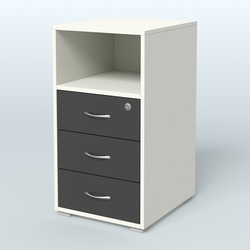 Тумба приставная 3 ящика с нишей, Белый и Черный