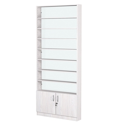 Стеллаж из ДСП с 7-ю полками 150x900 мм серии LEVEL-7 №9-1 (З/C - СТЕКЛО), Ясень Анкор светлый