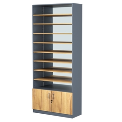 Стеллаж из ДСП с 8-ю полками 350x900 мм серии LEVEL-8 №13-2 (З/C - ЗЕРКАЛО), Темно-серый и Дуб Золотистый