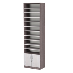 Стеллаж из ДСП с 10-ю полками 350x600 мм серии LEVEL-10 №6 (З/C - ДВП), Ясень Анкор темный + Ясень Анкор светлый