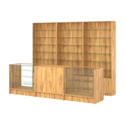 Комплект стеллажей со стеклянными полками U-6 №12 и прилавков ЭК-04, Дуб Золотистый