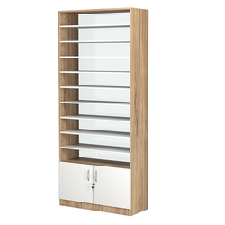 Стеллаж из ДСП с 9-ю полками 400x900 мм серии LEVEL-9 №14-1 (З/C - СТЕКЛО), Дуб Канзас коричневый + Белый