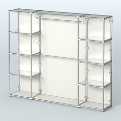 Торговая система ХРОМ (задняя стенка - ДСП) 3600 мм с зеркальными полками и поручнями №3, Белый