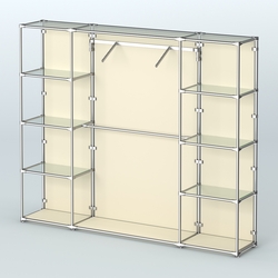 Торговая система ХРОМ (задняя стенка - ДСП) 2430 мм с прозрачными полками и поручнями №11, Крем Вайс