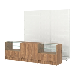 Комплект металлических стеллажей с перфорацией и прилавков ЭК-3, Дуб Канзас коричневый