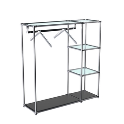 Хромированный стенд-вешало TD-43 №1-1 Хром (с прозрачными полками стекло 6мм), Черный