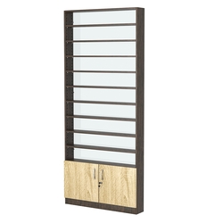 Стеллаж из ДСП с 9-ю полками 150x900 мм серии LEVEL-9 №9-1 (З/C - СТЕКЛО), Дуб Венге + Дуб Сонома