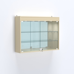 Витрина настенная №203-4А зеркальная с двумя широкими полками и фризом, Крем Вайс