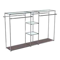 Хромированный стенд-вешало TD-49 №1-1 Хром (с прозрачными полками стекло 6мм), Ясень Анкор темный - U31105