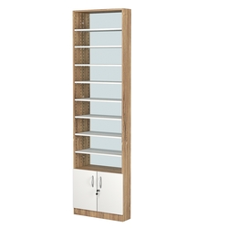 Стеллаж из ДСП с 8-ю полками 150x600 мм серии LEVEL-8 №2-2 (З/C - ЗЕРКАЛО), Дуб Канзас коричневый + Белый