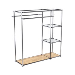 Хромированный стенд-вешало TD-41 №1-4 Хром с полками Зеркало 4мм, Дуб Золотистый