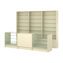 Комплект стеллажей со стеклянными полками U-6 №12 и прилавков ЭК-04, Крем Вайс