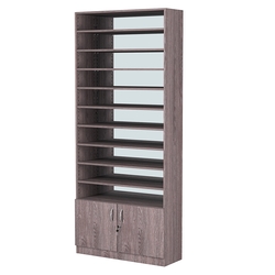 Стеллаж из ДСП с 10-ю полками 300x900 мм серии LEVEL-10 №12-2 (З/C - ЗЕРКАЛО), Ясень Анкор темный